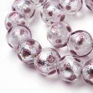 Handmade Silver Foil Lampwork Beads Strands, Round, Polka Dot Pattern, Rosy Brown, 12mm, Hole: 1mm, 25pcs/strand, 11.2 inch(FOIL-L016-D03)