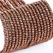 Electroplate Glass Beads Strands, Full Plated, Faceted, Rondelle, Copper Plated, 2x1.5mm, Hole: 0.6mm, about 220~230pcs/Strand, 13.78~14.17 inch(35~36cm)(X-EGLA-F149-FP-08)