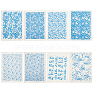 8 Sheets 8 Styles Paper Ceramic Decals, Pottery Ceramics Clay Transfer Paper, Underglaze Flower Paper, Blue, 52.5~53x38x0.005cm, 1 sheet/style(DIY-BC0012-05A)