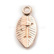 Alloy Pendants, Leaf with Letter Charm, Rose Gold, Letter.T, 15.5x7.5x2.5mm, Hole: 1.5mm(FIND-TAC0011-69T-RG)