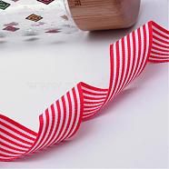 Striped Polyester Grosgrain Ribbon, Christmas Ribbon, Red, 1 inch(25mm), about 100yards/roll(91.44m/roll)(OCOR-Q011-25mm-02)