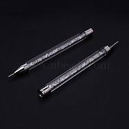 Acrylic Double-end Point Drill Pens, with Wax Pen & Rhinestones, Nail Art Dotting Tools, White, 12.7x1cm(MRMJ-WH0076-01A)