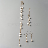 Plastic Imitation Pearl Beaded Necklace & Bracelet & Dangle Earrings, Iron Jewelry Set for Women, Light Gold, 423mm, 188mm, 30mm, Pin: 0.6mm(SJEW-WH0009-05)