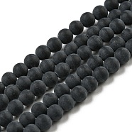 Grade A Natural Black Agate Beads Strands, Dyed, Frosted, Round, 4mm, Hole: 0.8mm, about 92~95pcs/strand, 15 inch(G447-2)