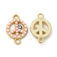 Alloy Enamel Connector Charms, with Synthetic Turquoise, Peace Sign Links with Blue Evil Eye, Golden, Nickel, Misty Rose, 19x12x2.5mm, Hole: 2mm(FIND-H039-11G-C)