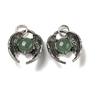 Bat Natural Green Aventurine Pendants, Rack Plating Brass Halloween Charms, Cadmium Free & Lead Free, Antique Silver, 27x22x9.5mm, Hole: 6mm(G-F766-03AS-04)