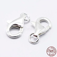Rhodium Plated 925 Sterling Silver Lobster Claw Clasps, with 925 Stamp, Platinum, 15.5mm, Hole: 2mm(X-STER-K167-074D-P)