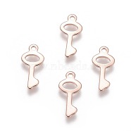 201 Stainless Steel Charms, Key, Rose Gold, 16x7x0.8mm, Hole: 1.2mm(STAS-H436-57RG)