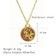 Stainless Steel Enamel Constellation Pendant Necklaces, Real 18K Gold Plated, Capricorn, 17.72 inch(45cm), Pendant: 20.2x16.7mm(DJ0261-9)