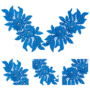 Polyester Embroidered Floral Lace Collar, Neckline Trim Clothes Sewing Applique Edge, with ABS Plastic Imitation Pearl, Medium Blue, 180x360x6mm(DIY-WH0326-47A)