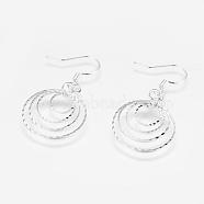 Brass Dangle Earrings, Flat Round, Silver Color Plated, 41mm, 19x1mm, Pin: 0.6mm(EJEW-E214-02S)