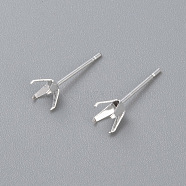 304 Stainless Steel Prong Earring Settings, Stud Earring Findings, Silver, Tray: 4.5x4.5mm, Pin: 0.8mm(X-STAS-O098-06S-03)
