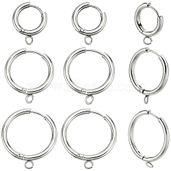 12Pcs 3 Style 201 Stainless Steel Huggie Hoop Earring Findings, with Horizontal Loop and 316 Surgical Stainless Steel Pin, Stainless Steel Color, 18~29x15~26x2.5mm, Hole: 2.5mm, Pin: 1mm, 4pcs/style(STAS-BBC0004-91P)