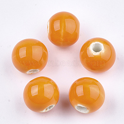 Handmade Porcelain Beads, Bright Glazed Porcelain, Round, Dark Orange, 8~8.5x7.5~8mm, Hole: 1.5~2mm(PORC-S499-01A-05)