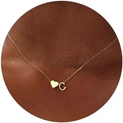 Simple Style Adjustable 316L Surgical Stainless Steel Heart and Initial Pendant Necklaces for Women, Real 14K Gold Plated, Letter C, 16.93 inch(43cm)(WG95AEF-03)