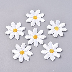 Computerized Embroidery Cloth Iron on/Sew on Patches, Costume Accessories, Appliques, Flower, White, 33x33x1.6mm(X-DIY-WH0162-30)
