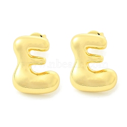 Rack Plating Brass Earrings, Cadmium Free & Lead Free, Long-Lasting Plated, Stud Earrings, Alphabet, Real 18K Gold Plated, Letter E, 14x11.5mm(EJEW-S222-01G-E)