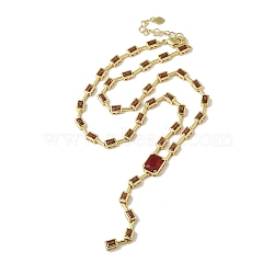 Rack Plating Brass Micro Pave Cubic Zirconia Necklaces, Cadmium Free & Lead Free, Long-Lasting Plated, Real 18K Gold Plated, Rectangle, FireBrick, 16.30 inch(414mm)(NJEW-P308-01G-01)