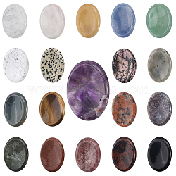 19Pcs 19 Styles Oval Natural Gemstone Worry Stone, Thumb Stone Massager for Anxiety Relief, 45~45.5x34~35x7~8.5mm, 1pc/style(G-GL0001-08)