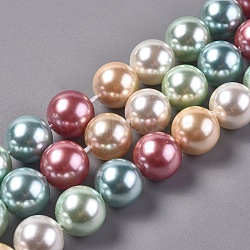 Electroplated Shell Beads Strands, Round, Mixed Color, 10mm, Hole: 0.8mm, about 16pcs/strand, 6.5 inch(16.5cm)(BSHE-G021-01E)