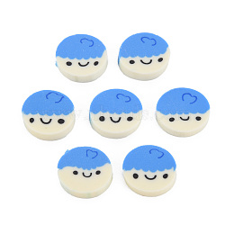 Handmade Polymer Clay Cabochons, Flat Round with Expression, Cornflower Blue, 9.5x2mm, about 235pcs/50g(X-CLAY-N006-128)