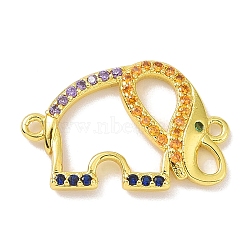 Real 18K Gold Plated Brass Micro Pave Cubic Zirconia Connector Charms, Hollow Elephant Links, Colorful, 12x18.5x2mm, Hole: 1.1mm(KK-L209-049G-02)