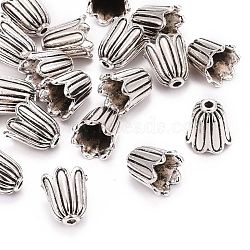 Tibetan Style Caps, Cadmium Free & Lead Free & Nickel Free, Flower, Antique Silver, 10x10mm, Hole: 1mm, Inner Diameter: 7.5mm(TIBEB-00864-AS-NR)