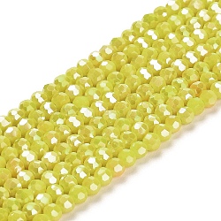 Opaque Glass Beads Stands, AB Color, Faceted(32 Facets), Round, Yellow, 3.5x3mm, Hole: 1mm, about 168~169pcs/strand, 19.09~19.17 inch(48.5~48.7cm)(EGLA-A035-P3mm-B04)