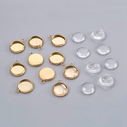 DIY Pendant Making, 304 Stainless Steel Pendant Cabochon Settings and Glass Cabochons, Half Round, Clear, Golden, 9.5~10x3.5mm(DIY-X0098-09G)