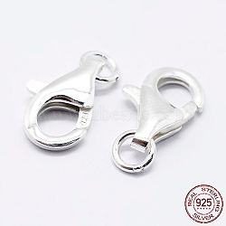 Anti-Tarnish Rhodium Plated 925 Sterling Silver Lobster Claw Clasps, with 925 Stamp, Platinum, 15.5mm, Hole: 2mm(X-STER-K167-074D-P)