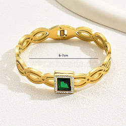 Vintage Stainless Steel Granny Green Glass Hollow Wide Bracelet Party Daily Gift(AX7399)