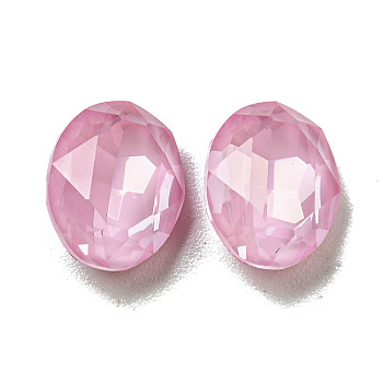 Glass Rhinestone Cabochons, Point Back & Back Plated, Faceted, Oval, Rosaline, 10x8x5mm