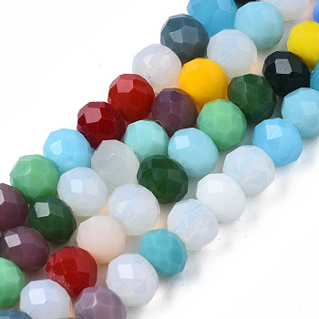 Glass Beads Strands, Faceted, Abacus, Mixed Color, 5.5x4~5mm, Hole: 0.9~1.2mm, about 88~90pcs/strand, 16.77 inch~16.97 inch(42.6cm~43.1cm)