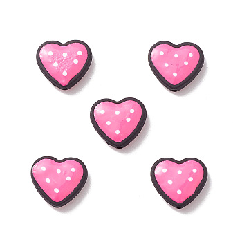 Opaque Resin Beads, Polka Dot Heart, Pink, 15x17x6mm, Hole: 1.5mm