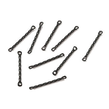 304 Stainless Steel Connector Charms, Twisted Bar, Black, 20x2x1.2mm, Hole: 1mm