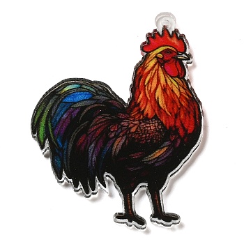 Acrylic Pendants, Animals, Rooster, 44x32x1.7mm, Hole: 1.6mm