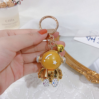 Sparkling Cartoon Keychain with Bell for Car Keys - Creative Space-themed Design, Gold, size 1
