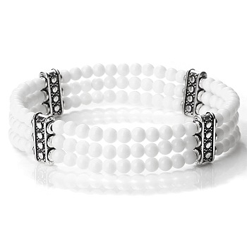 Round Natural White Jade & Alloy Multi-Strand Beaded Stretch Bracelets for Women Men