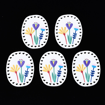 Acrylic Chandelier Component Links, 3D Printed, Oval with Flower Pattern, Colorful, 39.5x29.5x2.5mm, Hole: 2x1.5mm