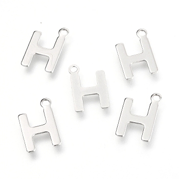 201 Stainless Steel Charms, Alphabet, Letter.H, 12x7.9x0.6mm, Hole: 1.2mm