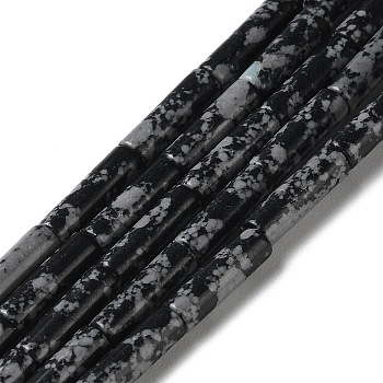 Synthetic Snowflake Obsidian Beads Strands, Column, 4~4.5x13~14mm, Hole: 1.2mm, about 27~29pcs/strand, 14.72''~14.96''(37.4~38cm)