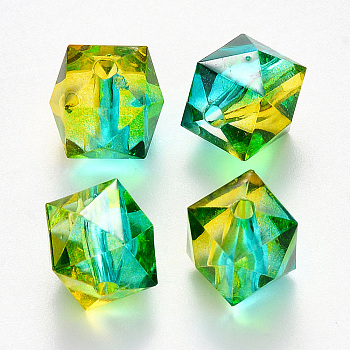 Two Tone Transparent Spray Painted Acrylic Beads, Polygon, Gold, 7.5x8x8mm, Hole: 1.8mm