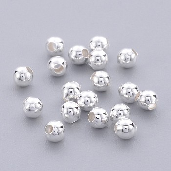 Brass Smooth Round Beads, Seamed Spacer Beads, Silver Color Plated, 3mm, Hole: 1mm, about 1000pcs/50g