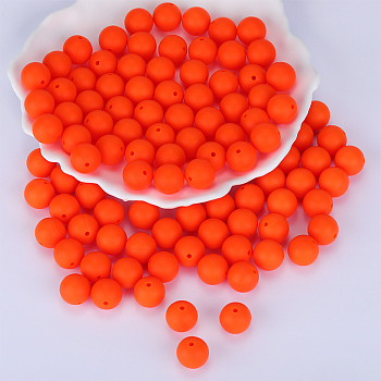 Round Silicone Focal Beads, Chewing Beads For Teethers, DIY Nursing Necklaces Making, Orange Red, 15mm, Hole: 2mm