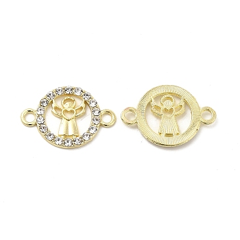 Alloy Crystal Rhinestone Connector Charms, Flat Round Links with Angel, Golden, 15.5x23x1.8mm, Hole: 2mm