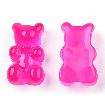 Translucent Resin Cabochons, Bear, Deep Pink, 17.5x10.5x7.5mm