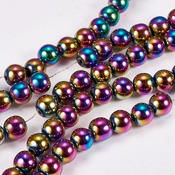 Electroplate Non-magnetic Synthetic Hematite Beads Strands, Round, Grade A, Multi-color Plated, 8mm, Hole: 1.5mm, about 50pcs/strand, 16 inch