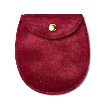 Velvet Jewelry Storage Pouches, Oval Jewelry Bags with Golden Tone Snap Fastener, for Earring, Rings Storage, Red, 9.8x9x0.8cm