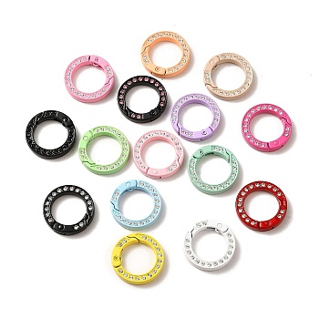 Spray Painted Alloy Crystal Rhinestone Spring Gate Rings, Flat Ring, Mixed Color, 25x4mm