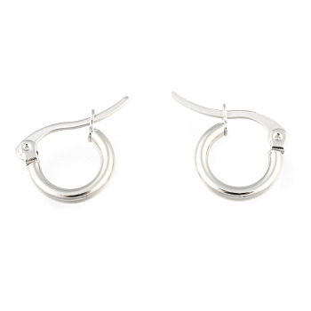 304 Stainless Steel Hoop Earrings, Hypoallergenic Earrings, Ring Shape, Stainless Steel Color, 12 Gauge, 12x2mm,  Pin: 0.7~1.3x0.68mm